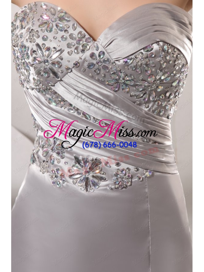 wholesale sliver sweetheart beaded prom dress with high slit brush train