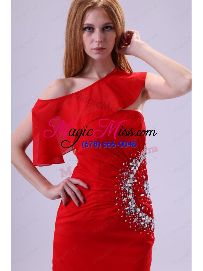 wholesale red column one shoulder sexy prom dress with beading