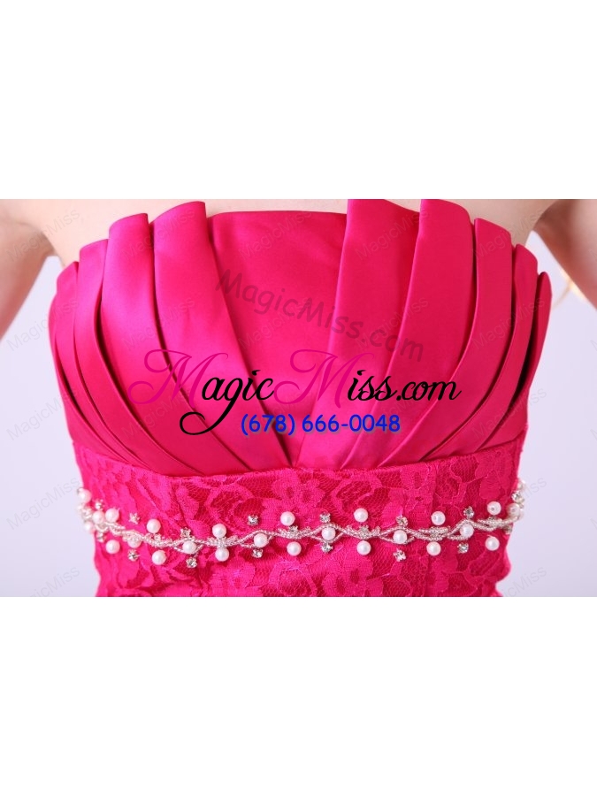 wholesale hot pink column strapless prom dress with beading