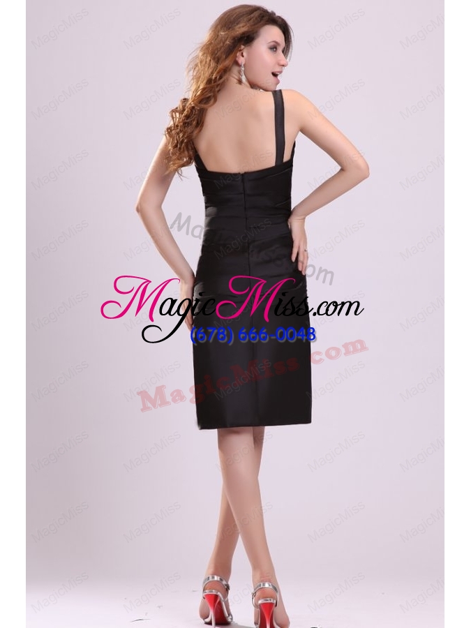 wholesale black column v neck knee length ruching taffeta prom dress