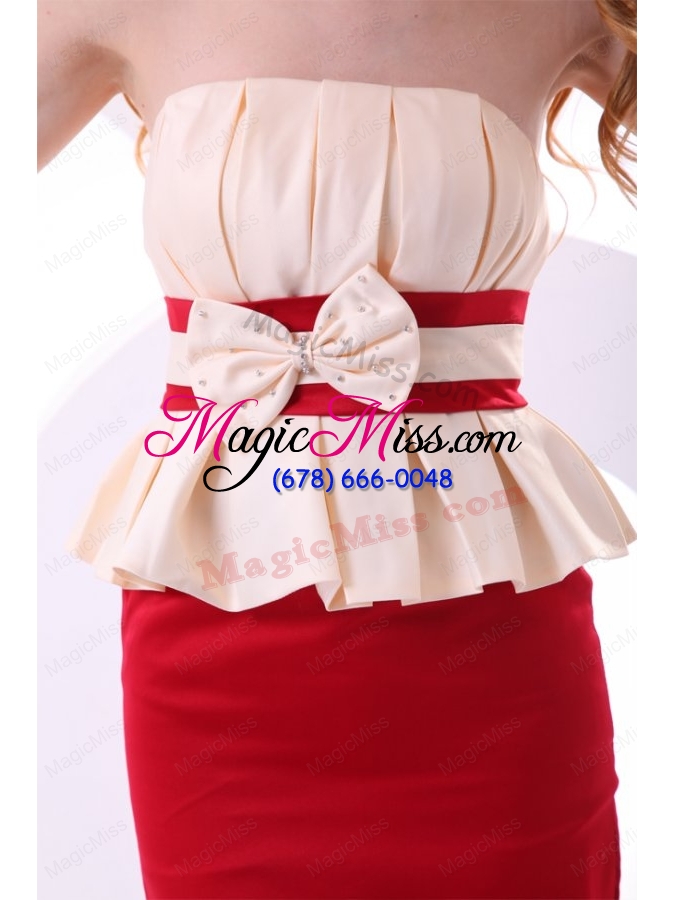 wholesale cheap column strapless mini length taffeta prom dress with bowknot