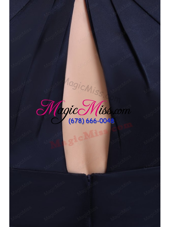 wholesale simple navy blue halter a line knee length ruching taffeta prom dress