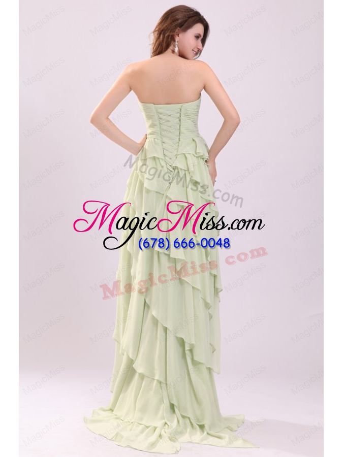 wholesale empire sweetheart high low ruching chiffon yellow green prom dress