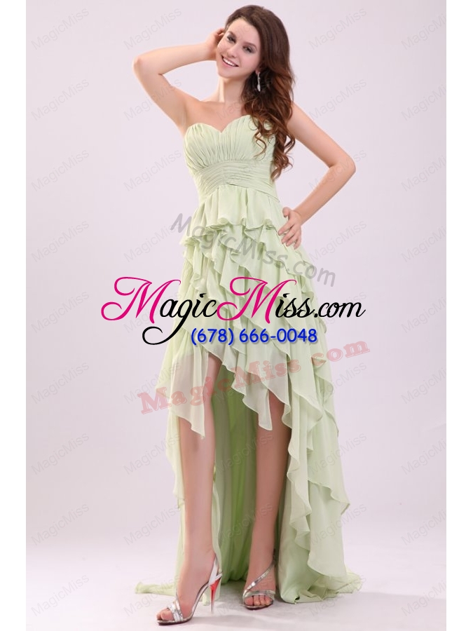 wholesale empire sweetheart high low ruching chiffon yellow green prom dress