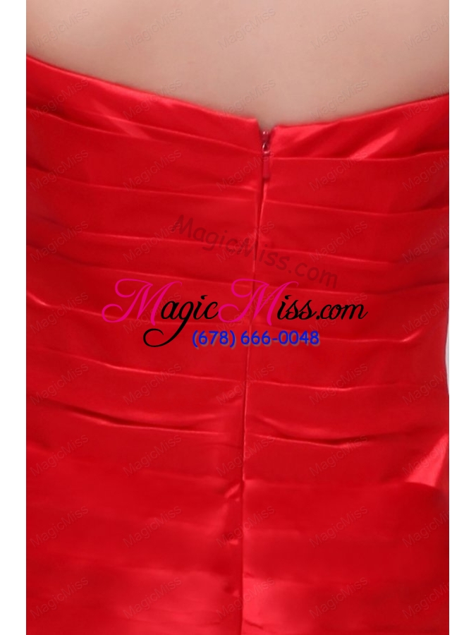 wholesale perfect column strapless brush train red beading and ruching prom dress