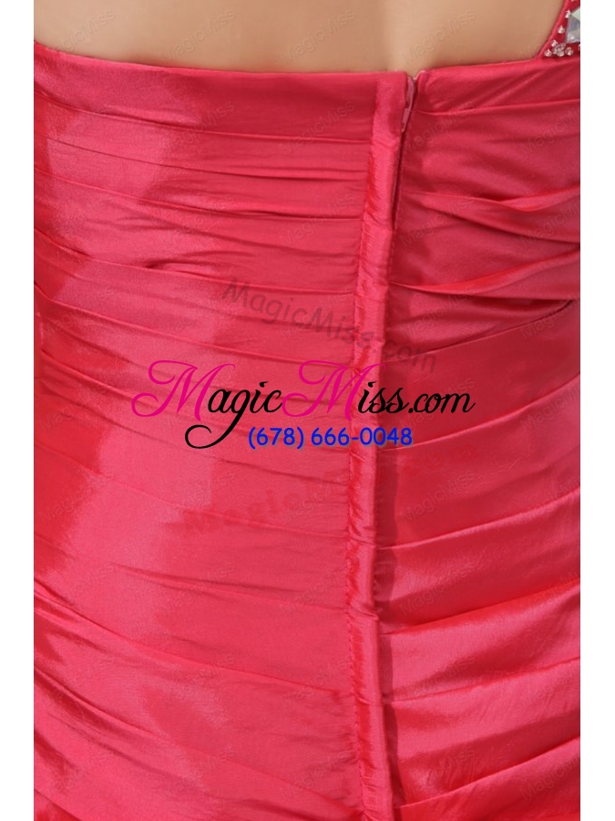 wholesale a-line beaded decorate one shoulder floor-length prom dress in coral red