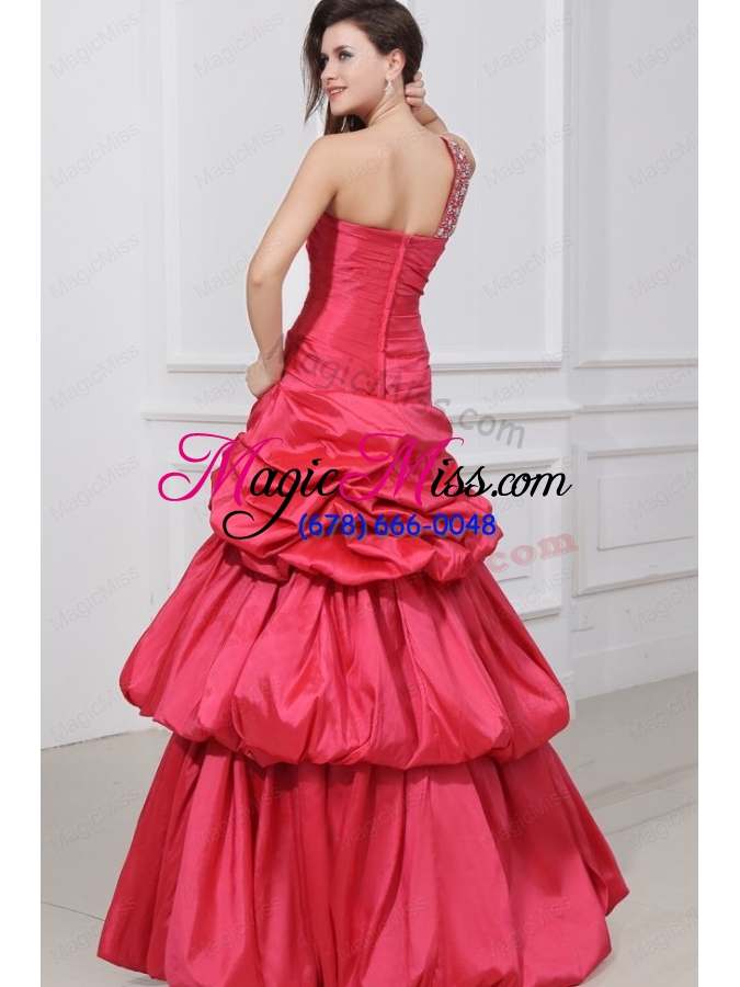 wholesale a-line beaded decorate one shoulder floor-length prom dress in coral red