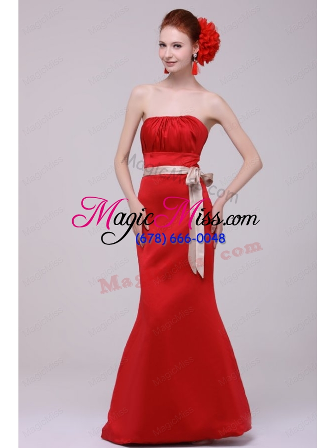 wholesale elegant column straples taffeta red floor-length prom dress with sashes