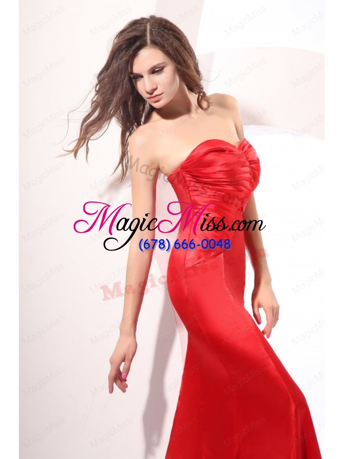 wholesale simple red column sweetheart ruching satin long prom dress