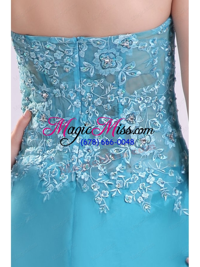 wholesale sweetheart empire teal sweep train prom dress with white embroidery