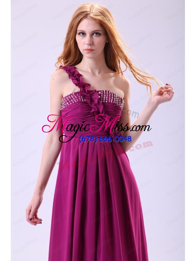 wholesale empire one shoulder ankle-length chiffon purple beading prom dress