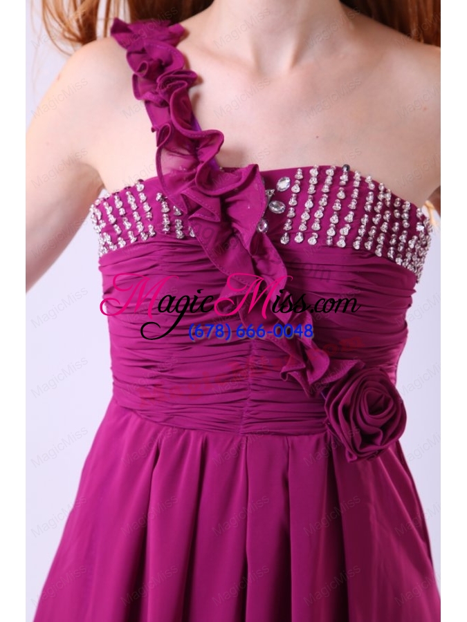 wholesale empire one shoulder ankle-length chiffon purple beading prom dress