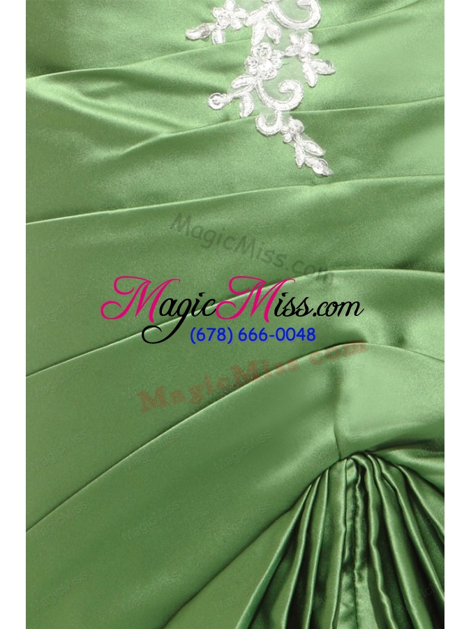wholesale mermaid one shoulder olive green prom dress with white appliques