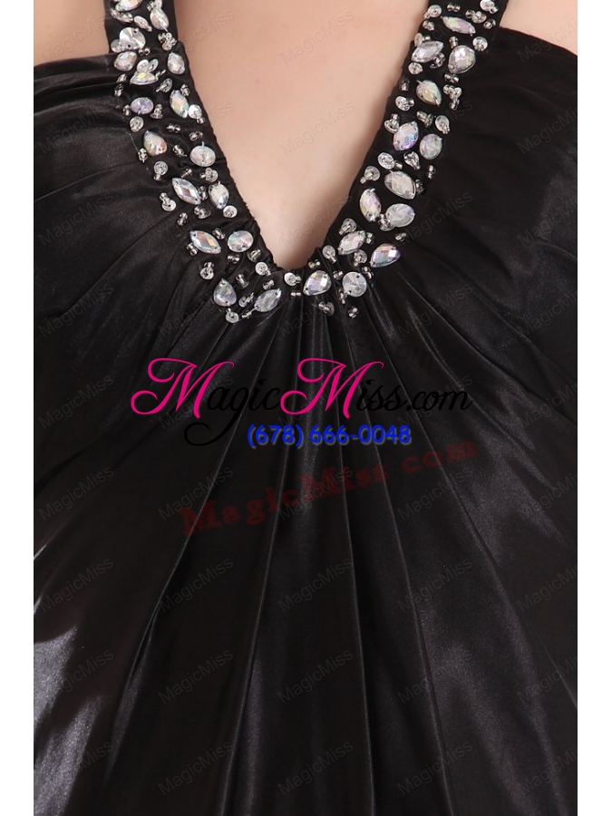 wholesale empire black v-neck beading and high silt prom dress with brush train