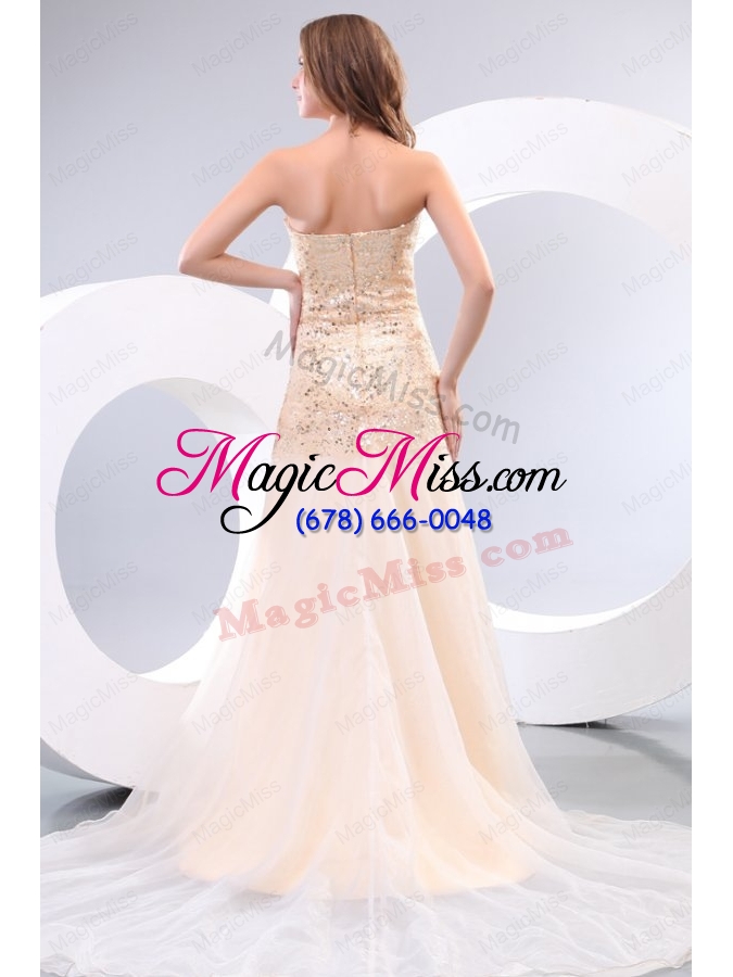 wholesale champagne sweetheart rhinestone and sequins a-line prom dress for spring