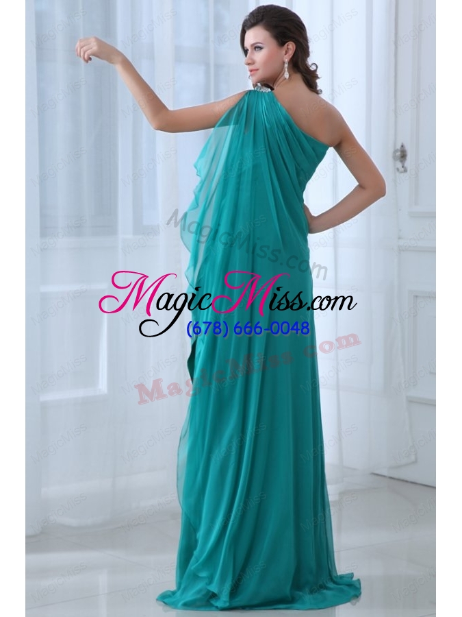 wholesale column turquoise one shoulder beading and ruching prom dress