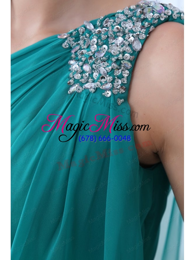 wholesale column turquoise one shoulder beading and ruching prom dress
