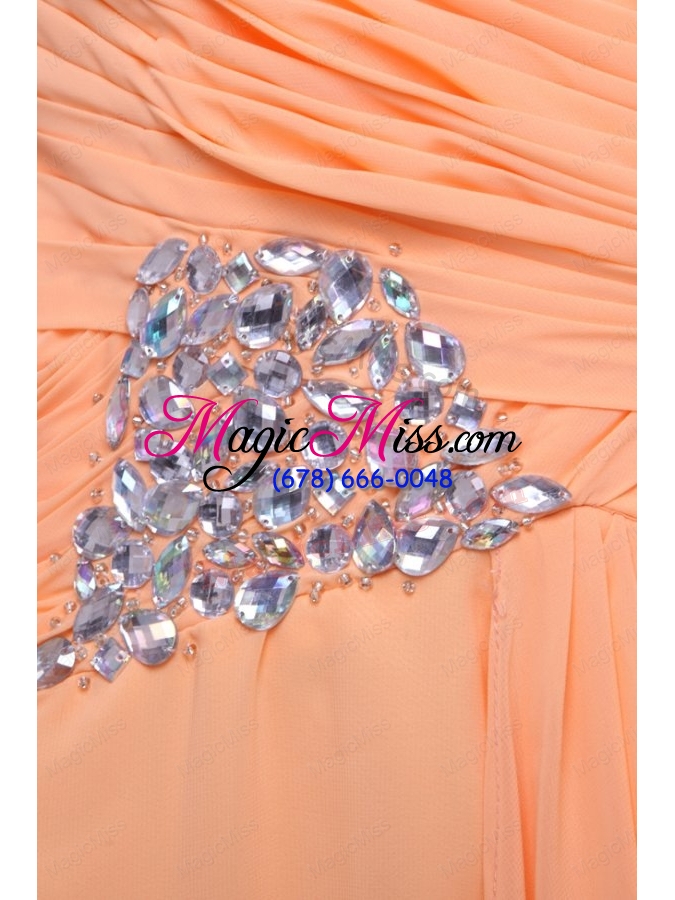 wholesale one shoulder chiffon empire rhinestone decorate prom dress in orange