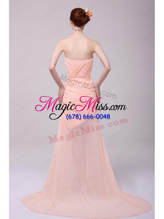 wholesale column sweetheart beading and ruche peach prom dress with high silt