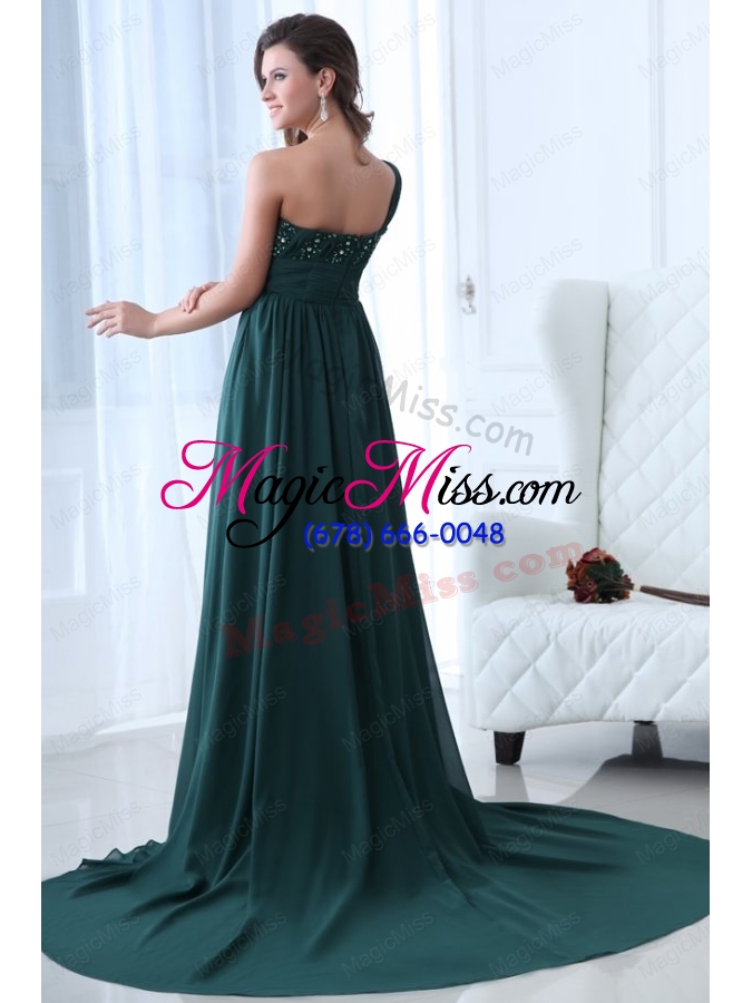 wholesale empire green one shoulder beading and ruching prom dress