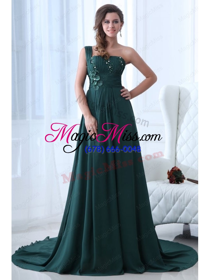 wholesale empire green one shoulder beading and ruching prom dress
