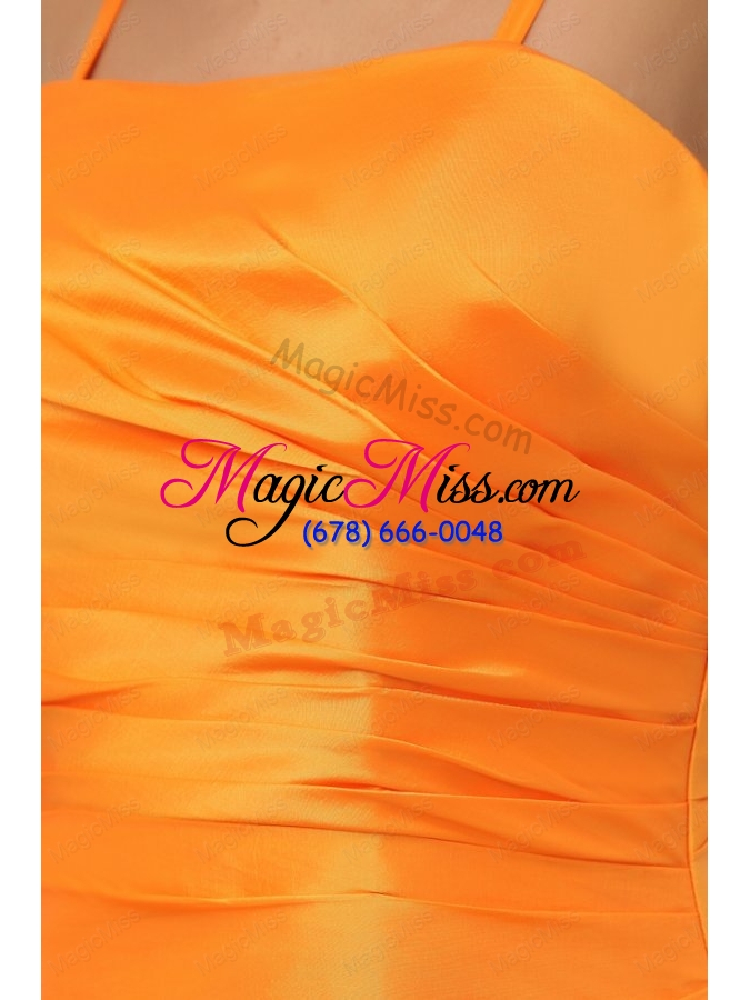 wholesale a-line spaghetti straps orange floor-length prom dress with ruche