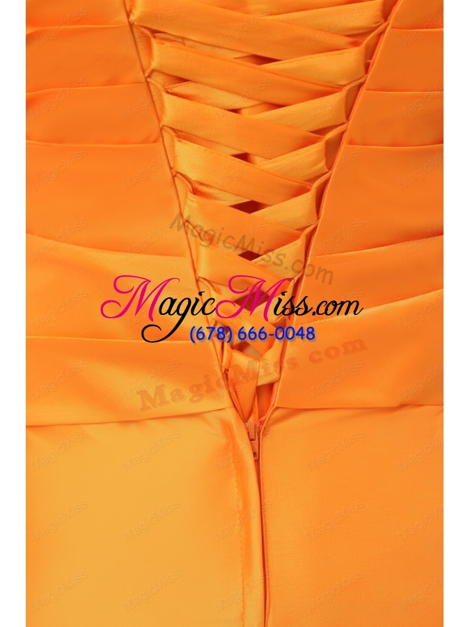 wholesale a-line spaghetti straps orange floor-length prom dress with ruche