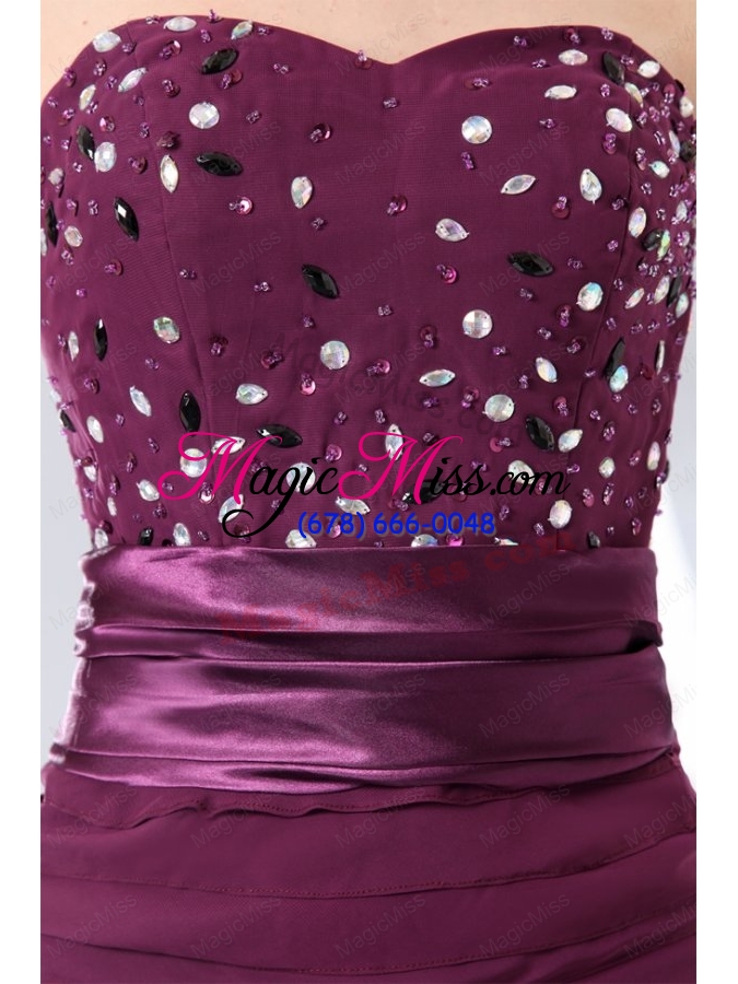 wholesale 2014 column purple sweetheart beading and ruching prom dress