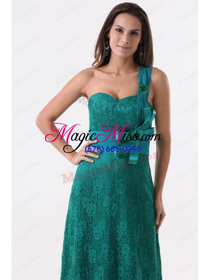wholesale column one shoulder lace bow floor-length turquoise prom dress
