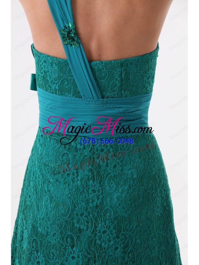 wholesale column one shoulder lace bow floor-length turquoise prom dress