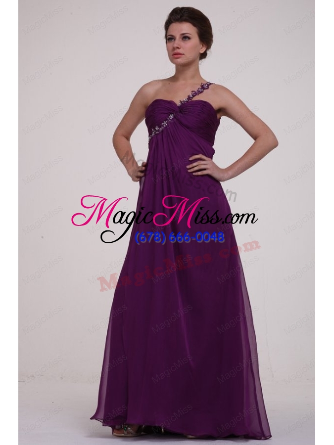 wholesale empire purple one shoulder ruching appliques long prom dress