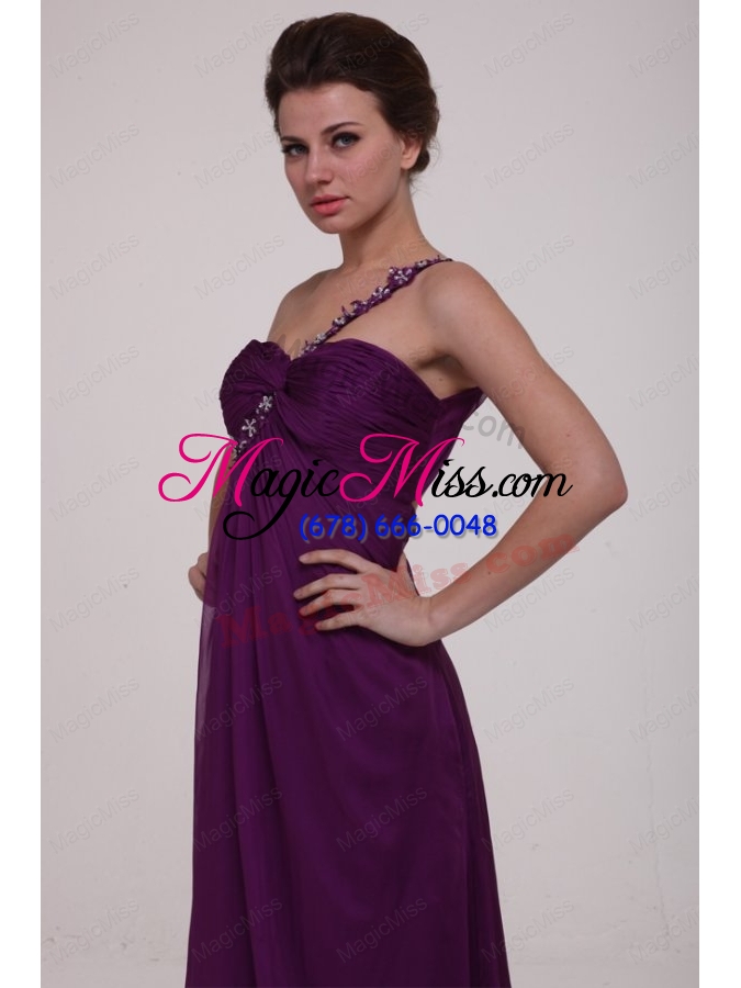 wholesale empire purple one shoulder ruching appliques long prom dress