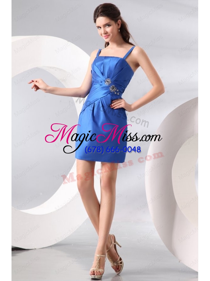 wholesale column straps blue ruching and beading short prom dress