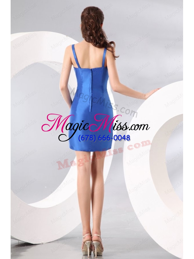 wholesale column straps blue ruching and beading short prom dress