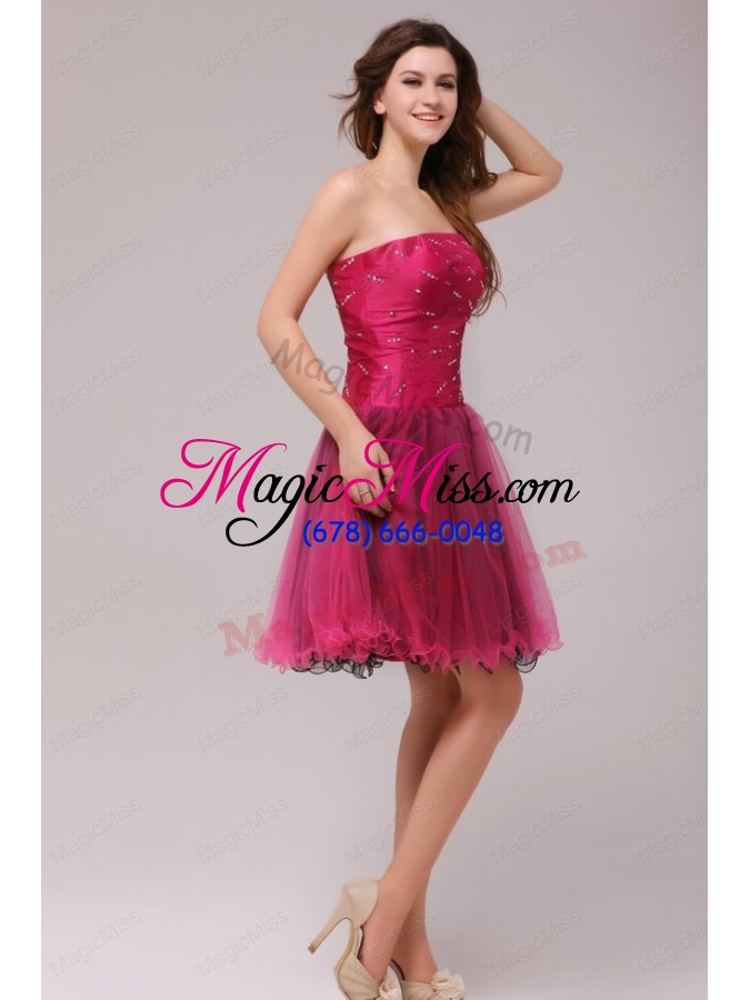 wholesale a-line strapless beading organza fuchsia prom dress