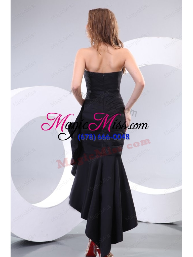 wholesale black column sweetheart ruching high slit prom dress