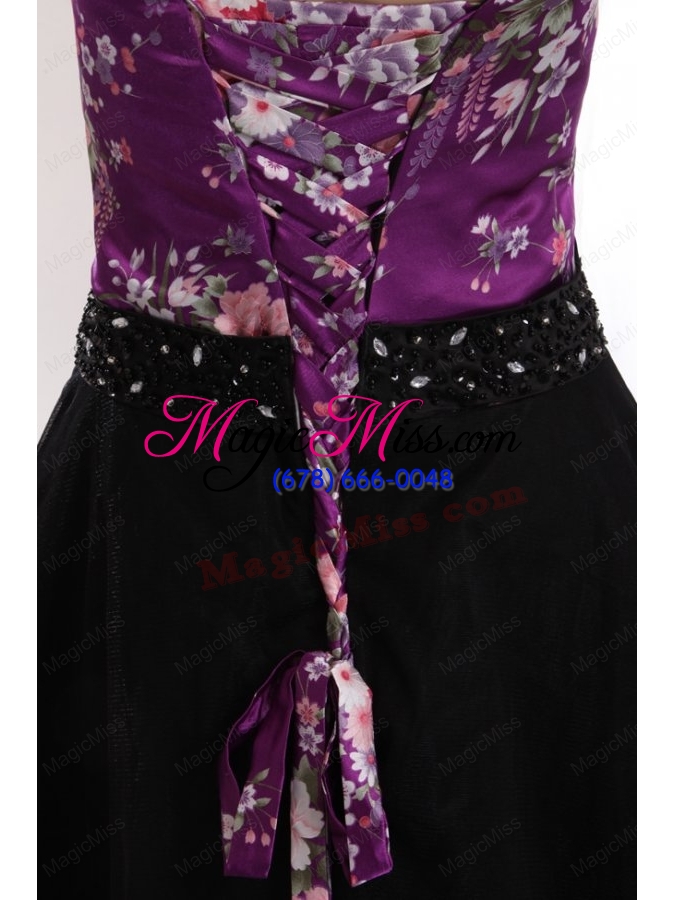 wholesale a-line black and purple appliques beading tulle strapless prom dress