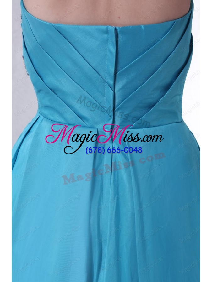 wholesale teal empire strapless tea-length prom dress with beading