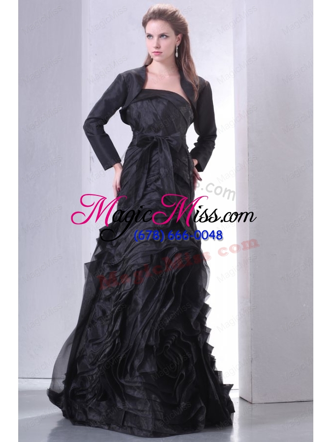 wholesale black a-line strapless prom dress with layers and sash