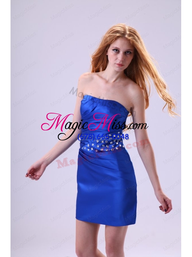 wholesale strapless royal blue prom dress with beaded mini-length