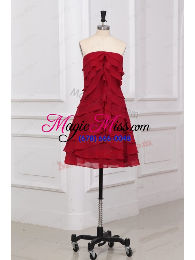 wholesale wine red empire strapless prom dress with ruffled layers
