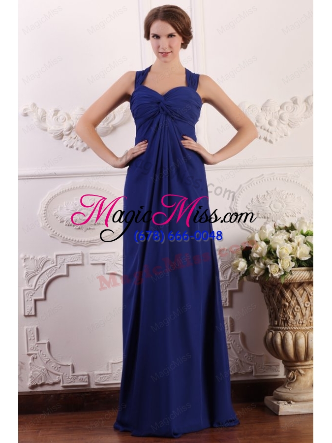 wholesale empire wide straps chiffon ruche decorate prom dress in royal blue