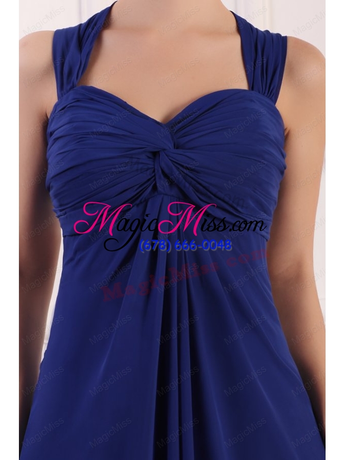 wholesale empire wide straps chiffon ruche decorate prom dress in royal blue