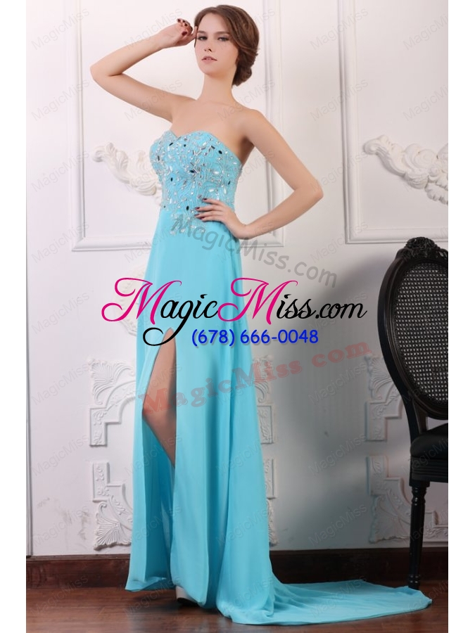 wholesale sweetheart beading and high silt chiffon aqua blue prom dress