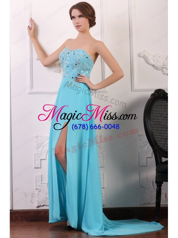 wholesale sweetheart beading and high silt chiffon aqua blue prom dress