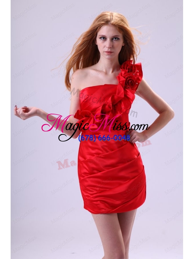 wholesale one shoulder red prom dress with flowers mini-length