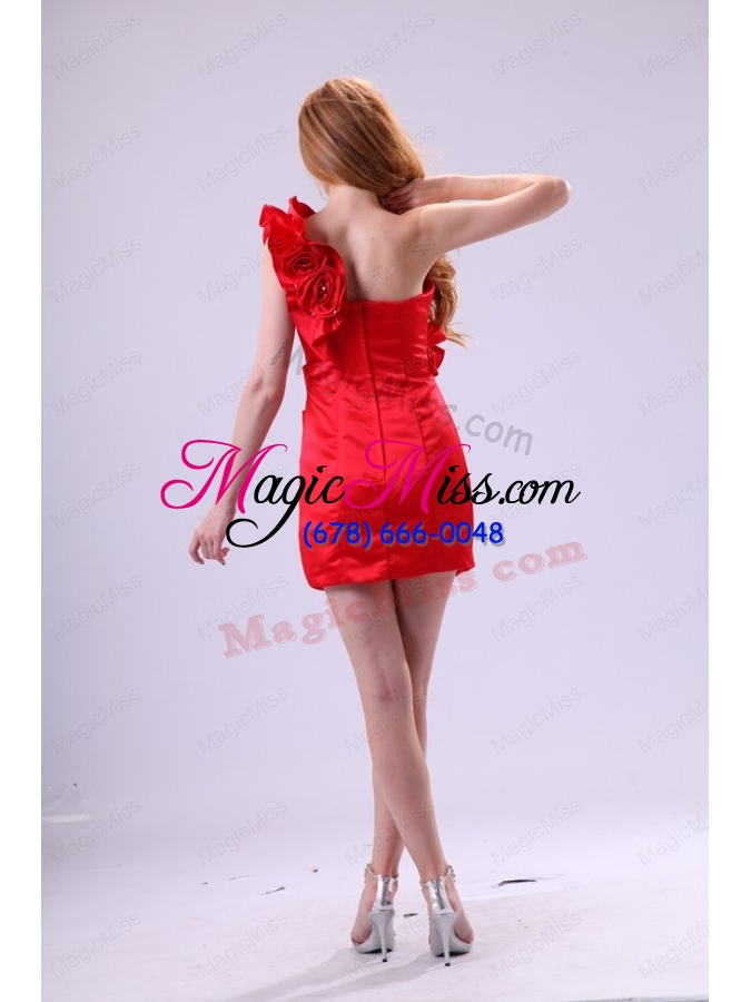 wholesale one shoulder red prom dress with flowers mini-length