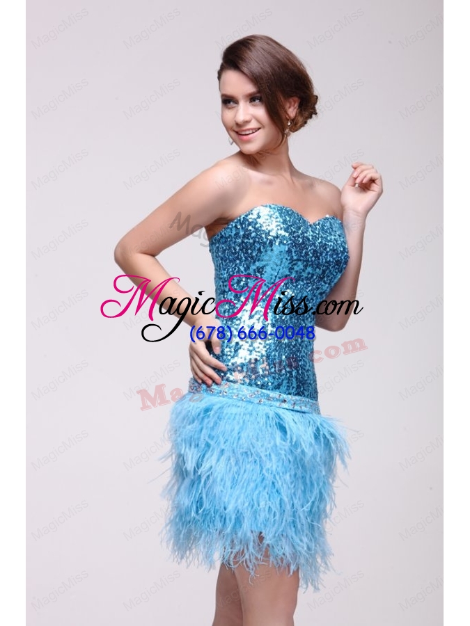 wholesale blue sequined prom dress with sweetheart knee-length