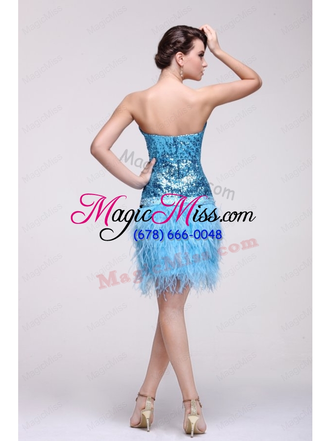 wholesale blue sequined prom dress with sweetheart knee-length