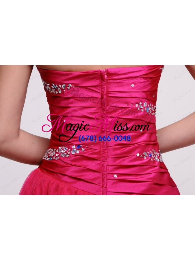 wholesale pretty a-line strapless knee-length beading taffeta hot pink prom dress